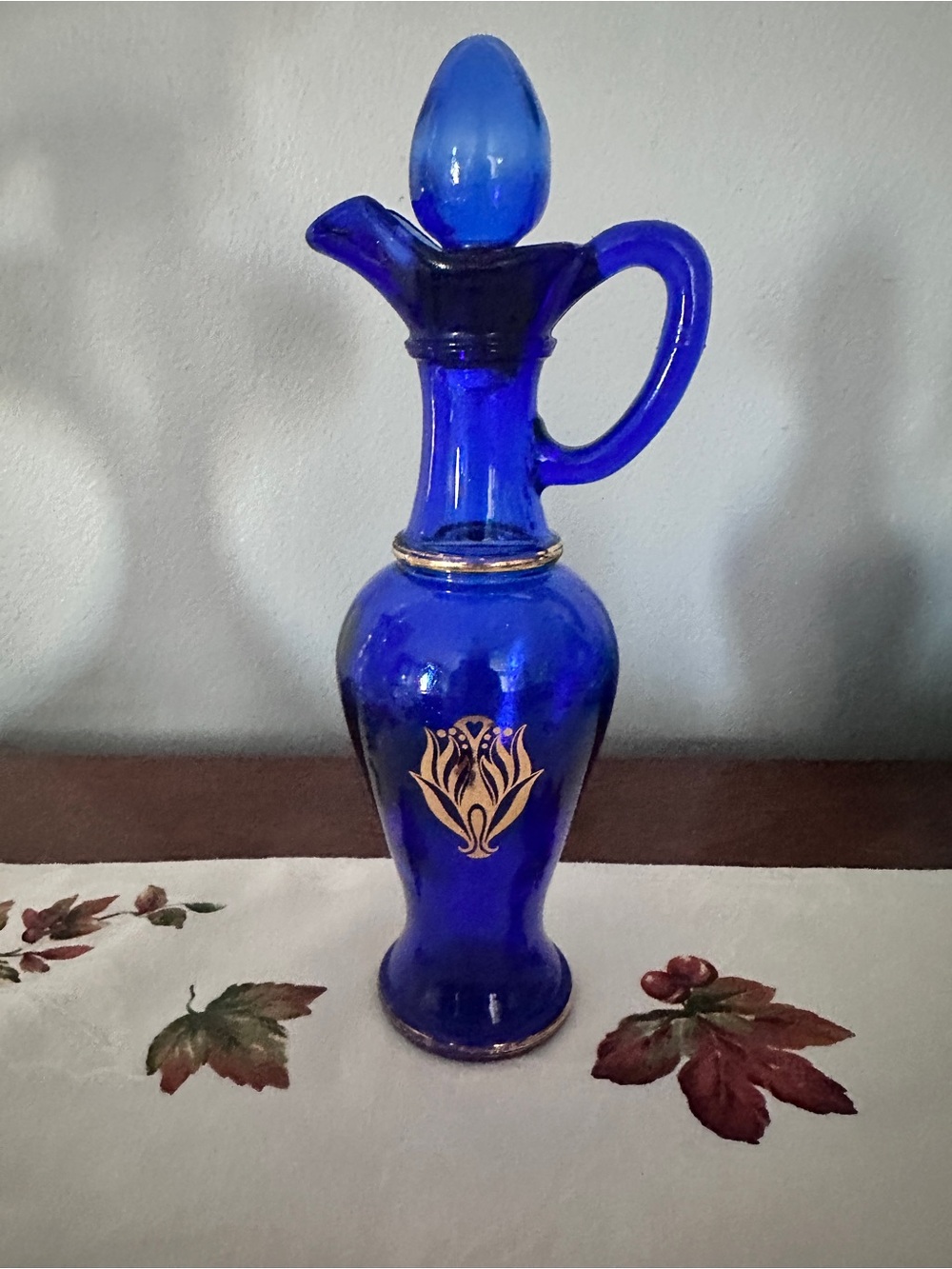 Avon Vintage Cobalt Blue Pitcher & Stopper Gold Accents Genie Bottle Cruet 1970s